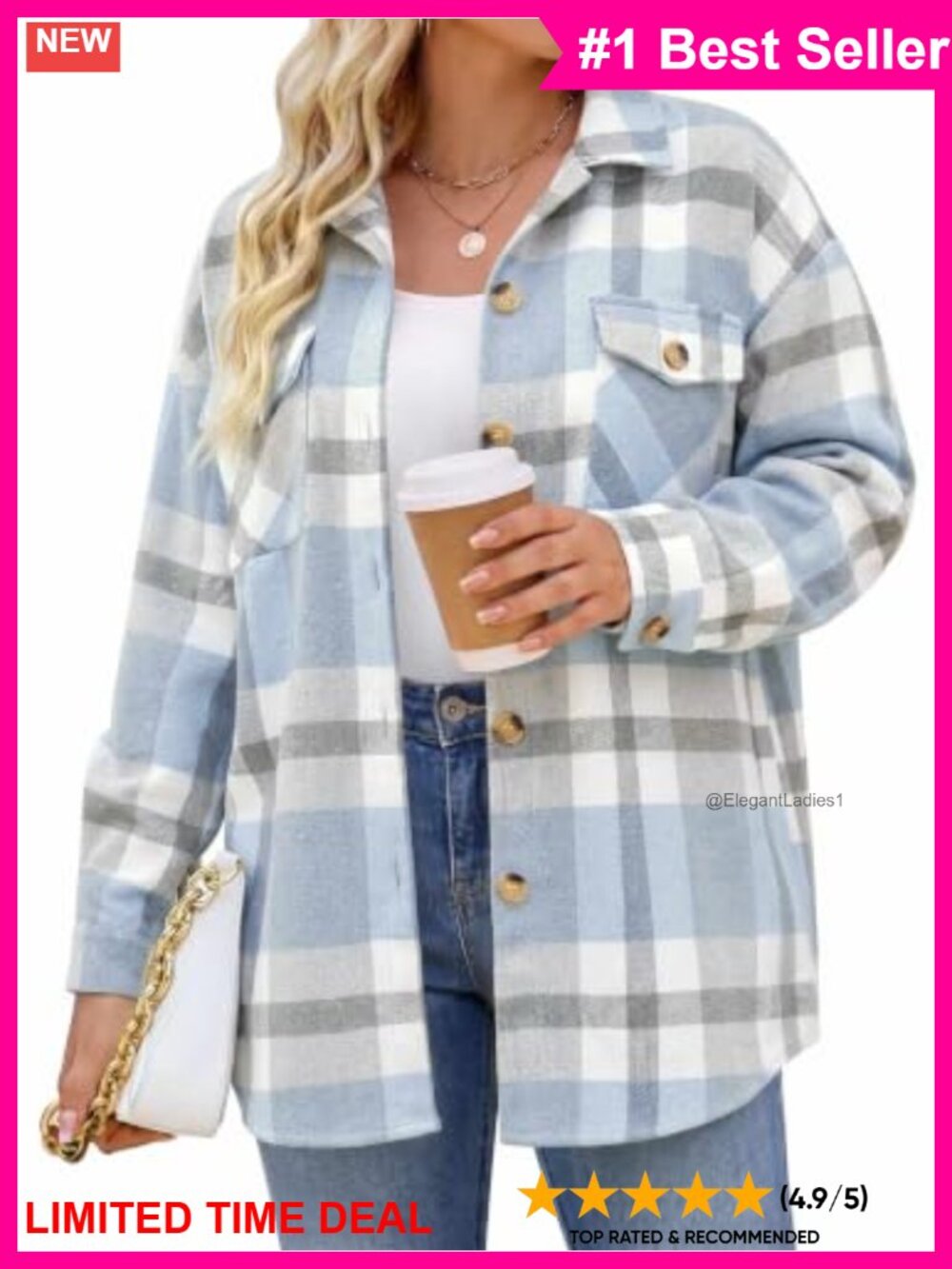 Plus Size Plaid Shacket Women Flannel Shirt Long Sleeve Button Down Jacket